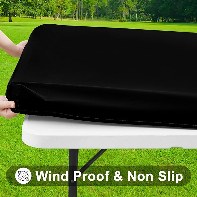 Smiry 3 Pack Rectangle Table Cloth, Elastic Fitted Flannel Backed Vinyl Tablecloths for 4ft Folding Tables, Waterproof Wipeable Table Covers for Indoor, Outdoor, Camping and Picnic (Black, 30"x48")
