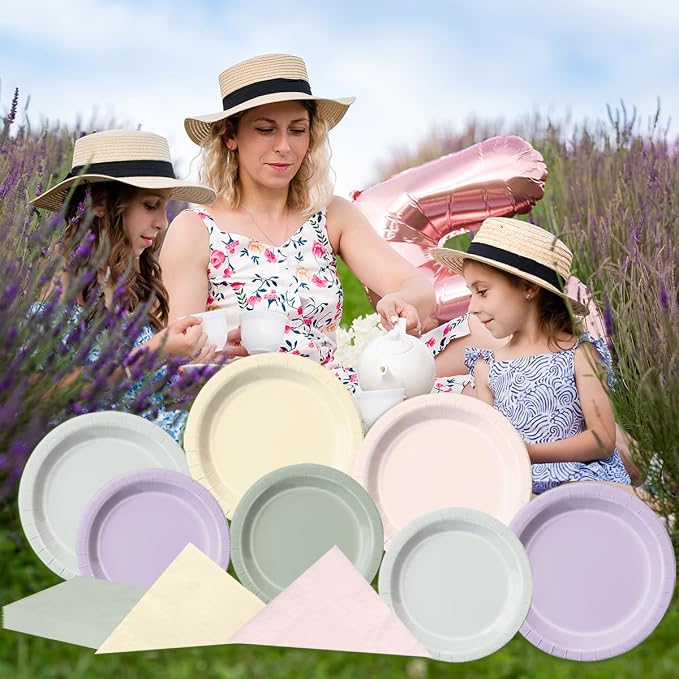 CMUSKO Fairy Birthday Party Decorations - 60pcs Pink Purple Green Plates and Napkins for Spring Wildflower Butterfly Garden Tea Party Tableware Set