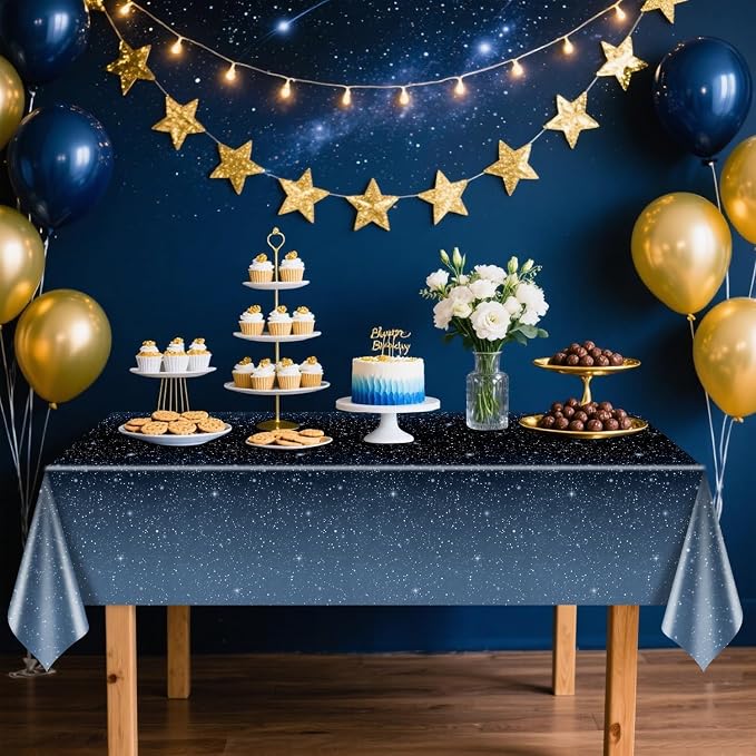 4 Pcs Space Tablecloths, 51 x 86’’Galaxy Explore Theme Plastic Table Cloth Disposable Use for Kids Outer Space Stars Theme Birthday Decorations