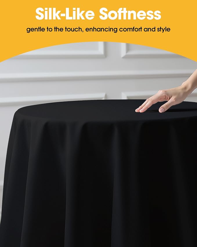 Niuara Black Round Table Cloth - 6 Pack, 90" Washable Polyester Tablecloth for Round Tables, Wrinkle-Resistant Table Cover for Weddings & Parties