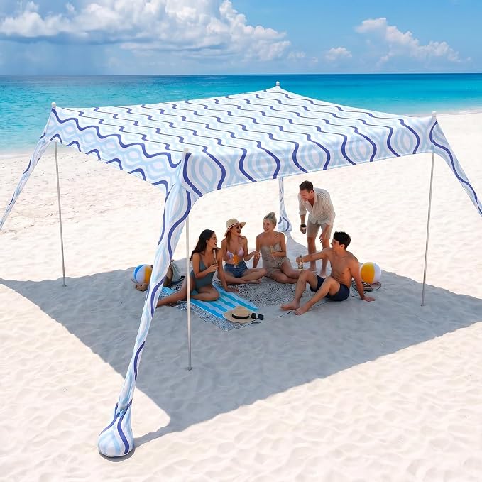 Sekey Aluminum Beach Shade Sun Shelter UPF 50+ - 8.2x8.2 FT Portable Beach Canopy with Windproof Rope & Stability Poles, Easy Setup Outdoor Tent for Camping, Backyard, Fishing, Picnics