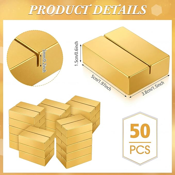 Maitys 50pcs Gold Table Number Holders Wooden Place Card Holders 1.97inch Square Wooden Menu Display Stands for Wedding Fall Thanksgiving Party Decoration, Restaurant Banquet Events