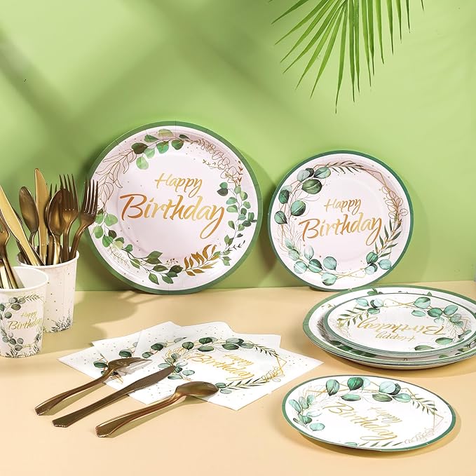 Sage Green Birthday Decorations 118PCS Olive Green Happy Birthday Banner Backdrop Balloons Garland Arch Kit Tablecloth Greenery Gold Plates and Napkins Party Supplies for Women Girls Baby Shower Decor