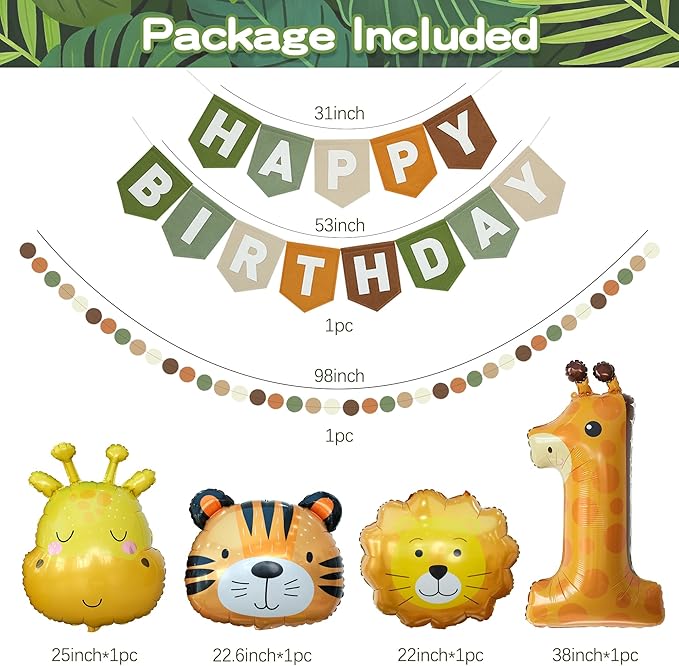 Wild One Birthday Decorations for Boys Balloons Arch Kit Jungle Theme 1st Party Banner First Safari Themes Zoo One Year Old Baby Boy