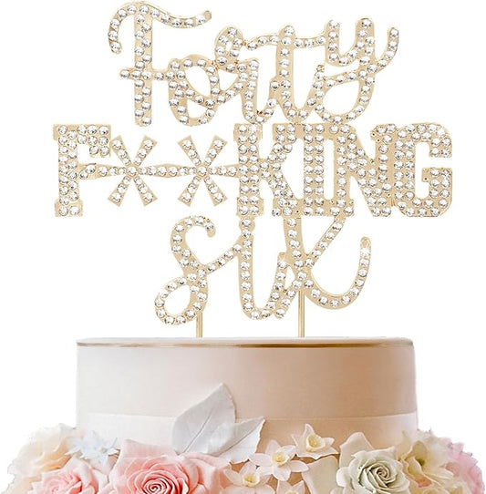 LINGTEER Happy 46th Birthday Funny Gold Rhinestone Cake Topper - Cheers to 46 Years Old,Happy 46th Birthday Cake Centerpieces Topper Decorations Gift Sign.