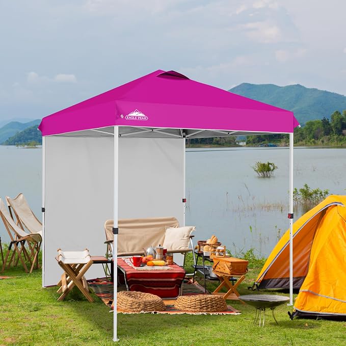 EAGLE PEAK Commercial Canopy 6.6x6.6 Pop Up Canopy Tent with 1 Sidewall, Easy Setup Heavy Duty Instant Event Shelter for Vendors & Markets, Outdoor Sun Shade, Pink