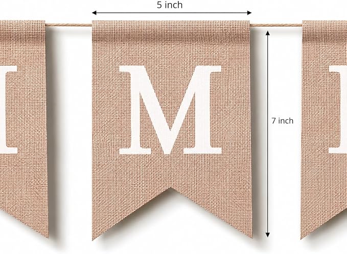 Pre-Printed Banner Kit – 97 BURLAP Flags with WHITE Letters, Numbers & Symbols, Reusable DIY Custom Banner, Make Your Own Personalized Banner for Aesthetic Party Decor, Natural Linen-Look Burlap, Includes Twine & Needles