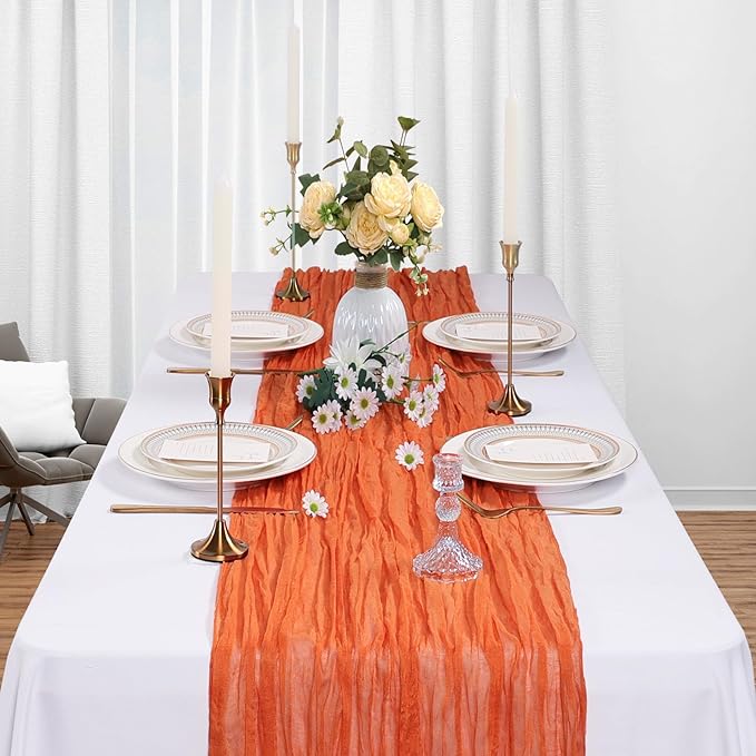 12 Pack Orange Cheesecloth Table Runner 10Ft Spring Gauze Cheese Cloth Table Runner 35x120 Inch Boho Sheer Rustic Fabric for Party Decor Baby Shower Wedding Holiday Decorations