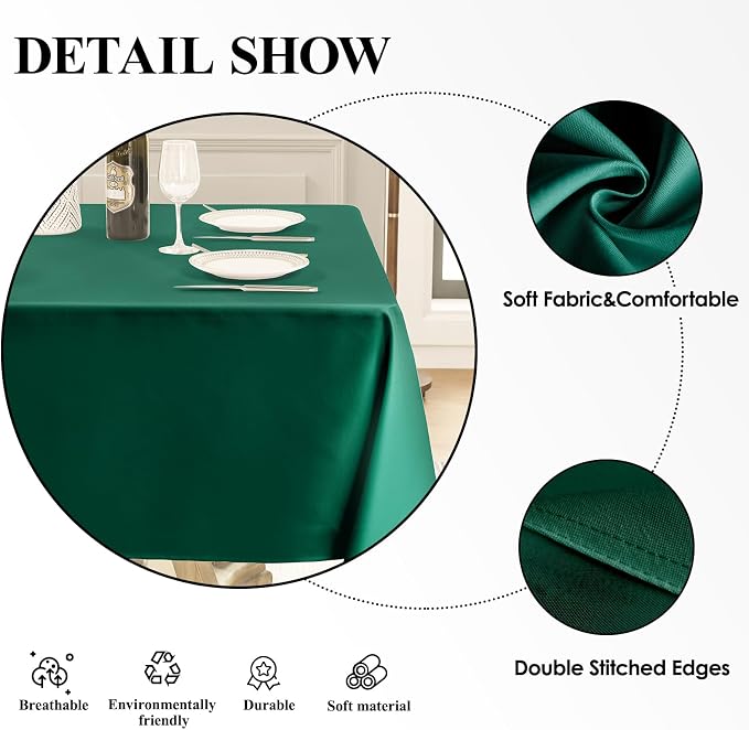 Square Tablecloth 52 x 52 Inch Dark Green Polyester Stain-Wrinkle Resistant Washable Table Cloths for Holiday, Buffet Parties, and Wedding 2 Pack