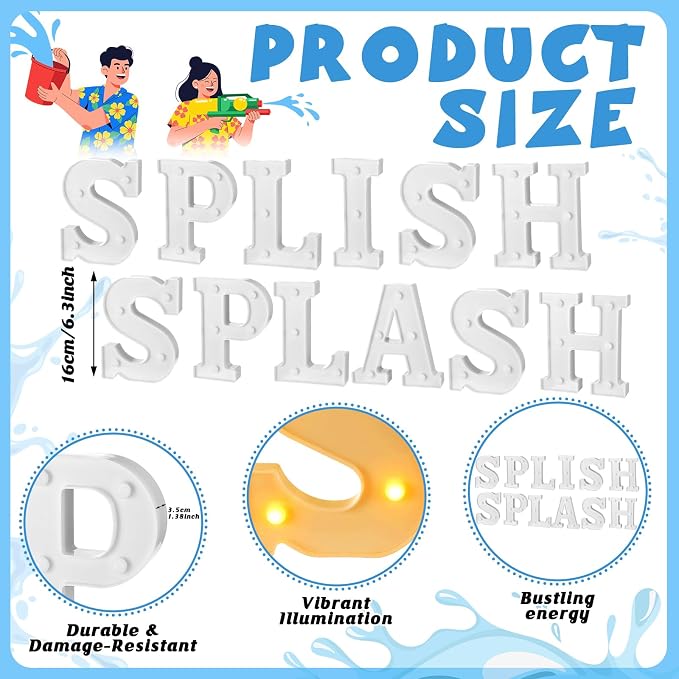 Honoson 12 Pcs Summer Splish Splash Party Decorations Light Sign Summer Pool Theme Lights Table Decoration for Beach Swimming Water Luau Hawaiian Tropical Party Decor