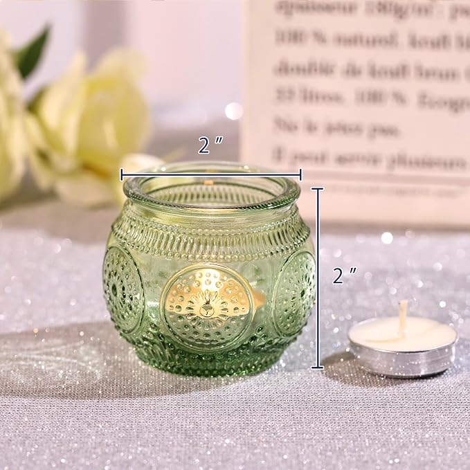 24 Pcs Green Candle Holder-Floral Style Vintage Candle Holders for Wedding Table Centerpieces, Bridal Shower Decor, Rustic Wedding Decor, Tea Party