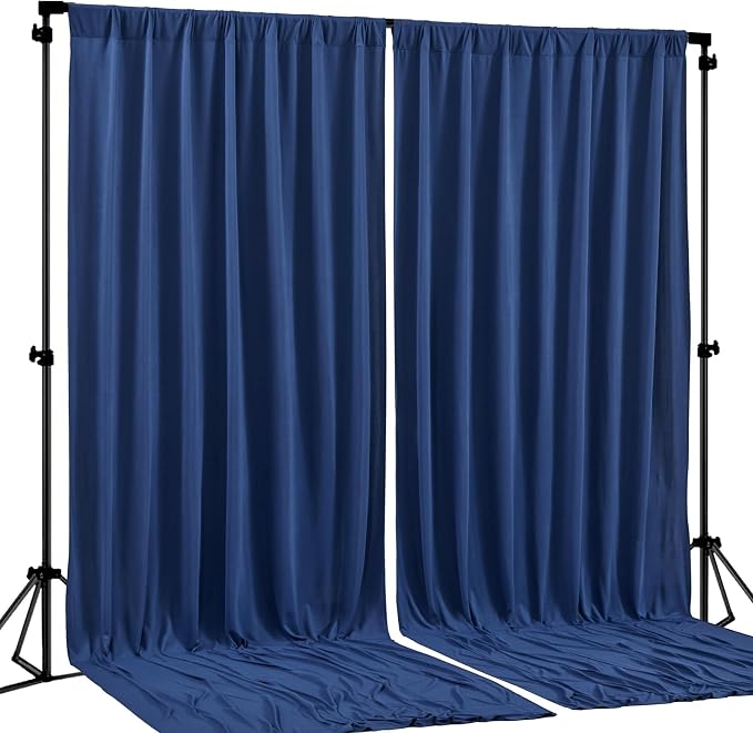 Navy Blue Backdrop Curtains-Wrinkle-Free Navy Blue Curtains Polyester Photography Drapes Wedding Background for Baby Shower Birthday Graduation Party Decorations - 8 X10FT