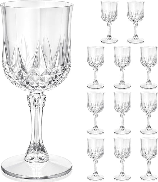 Plastic Wine Glasses, Disposable Plastic Goblets 7.1oz for Wedding Party Holiday, Unbreakable Wine Cups with Stem Vintage for Champagne Juice Cocktail (12pcs Transparent)