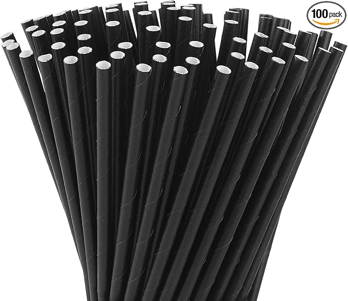 ALINK 100 Black Paper Straws, Biodegradable Disposable Drinking Straws Bulk for Halloween Party Supplies, Birthday, Wedding, Bridal/Baby Shower and Holiday Celebrations