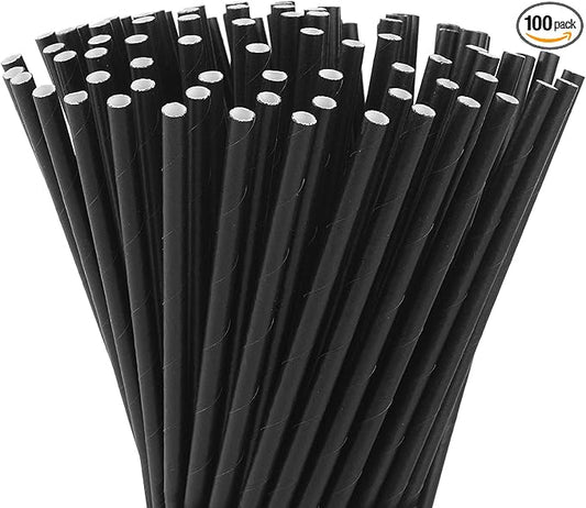 ALINK 100 Black Paper Straws, Biodegradable Disposable Drinking Straws Bulk for Halloween Party Supplies, Birthday, Wedding, Bridal/Baby Shower and Holiday Celebrations