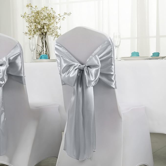 Horbaunal 24 Pack Silver Satin Table Runner 12 x 108 Inch, Smooth Table Runners for Wedding Banquets Birthday Party