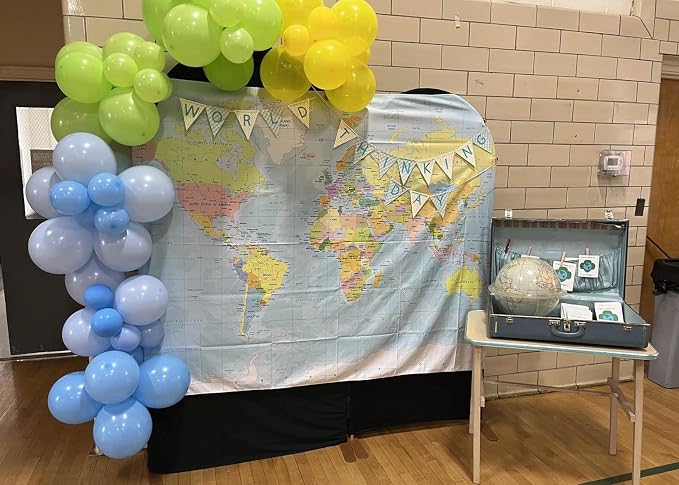 10x6.5ft World Map Backdrop Adventure Begins Travel Boys Baby Shower Party Decorations Map Backdrops Around World Adventure Birthday Bridal Shower Photography Background Photobooth Props