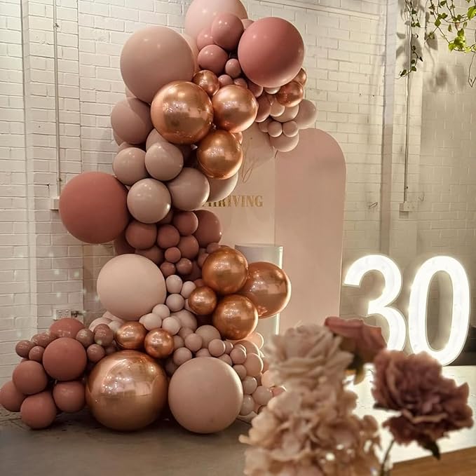 Double Stuffed Dusty Pink Cream Balloon Arch Kit, Boho Neutral Balloon Garland Dusty Rose Mauve Blush White Sand Blush Brown Metallic Gold Balloons for Bridal Shower Wedding Birthday Party Decoration