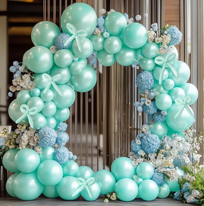 Pearl Teal Blue Balloon Double Stuffed Blue Balloons Garland Pearl Turquoise Arch Kit Teal Long Balloons Different Size for Birthday Wedding Baby Shower Anniversary Decoration