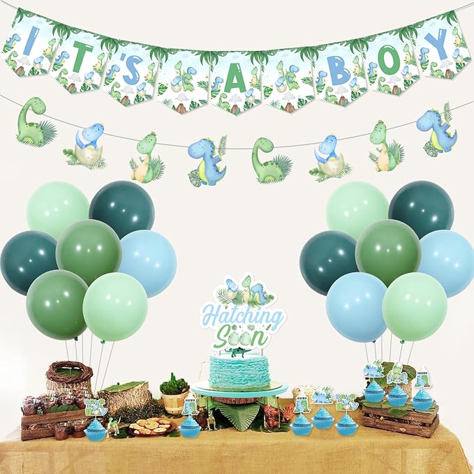Dinosaur Baby Shower Decorations for Boys Blue Green Dinosaur Its A Boy Banner Garland Hatching Soon Cake Topper Rawr Its A Boy Decor Dinosaurs Theme Balloons for Dinosaurs Theme Party Supply
