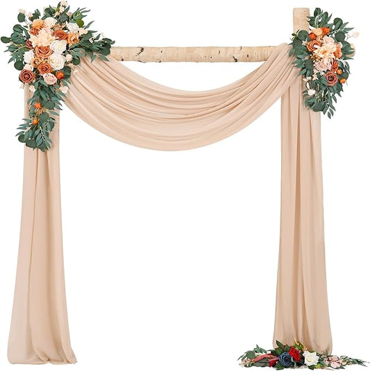 Wedding Arch Draping Fabric,2 Panels 28" x18ft Nude Wedding Arch Drapes for Ceremony Sheer Chiffon Fabric Drapes Arbor Drapery Decorations for Reception Party
