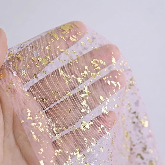 Artoid Mode 3PC Gold Gauze Pink Table Runner 120 Inch 10FT, Glitter Metallic Foil Sheer Dining Wedding Anniversary Holiday Birthday Table Decor for Home Party
