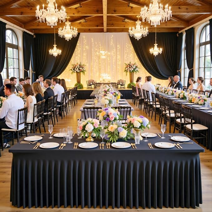 Outpain Spandex Tablecloth for 6 Foot Rectangle Tables, 4 Pack Black Fitted Table Cloths 6ft Stretchy Banquet Table Clothes Cover Desk Skirt for Birthday Wedding Parties Baby Shower