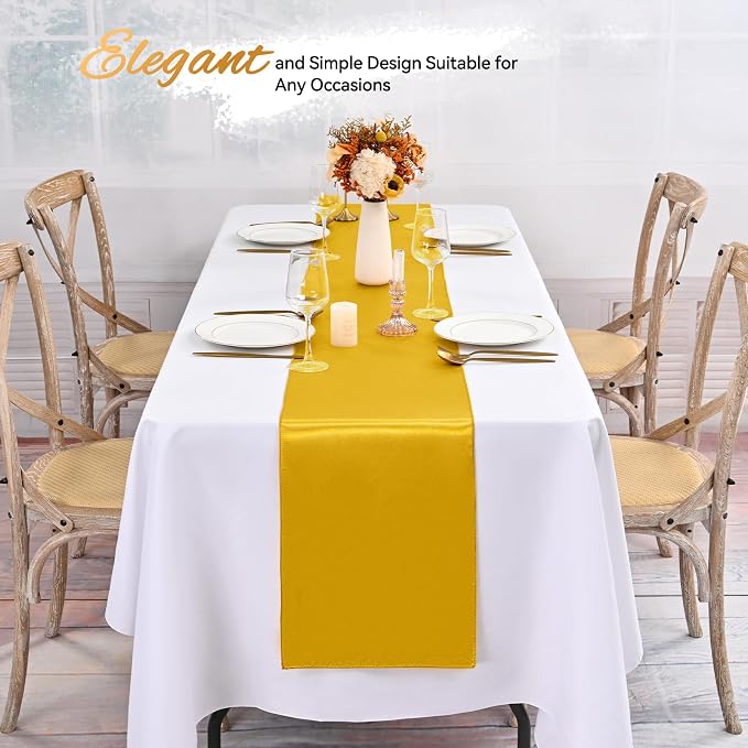 24 Pack Gold Satin Table Runners,12 x 108 Inch Long Table Runners for Rectangle Round Tables, Smooth Satin Table Runner for Wedding, Birthday Party Banquets Decoration