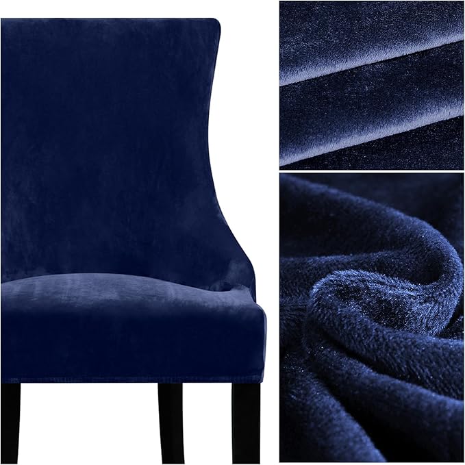 Lellen Velvet Stretch Wingback Chair Cover Slipcover - Reusable Protector Cover for Dining Room Banquet Home Decor etc Machine Washable Hand Washable (Navy, 1PC)