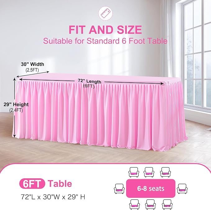 Wish Care 2 Pack Pink Rectangle Table Clothes for 6 Foot Tables, Polyester Fitted Tablecloths 6t Stretch Table Cover for Wedding, Birthday, Parties, Trade Show, Craft Show
