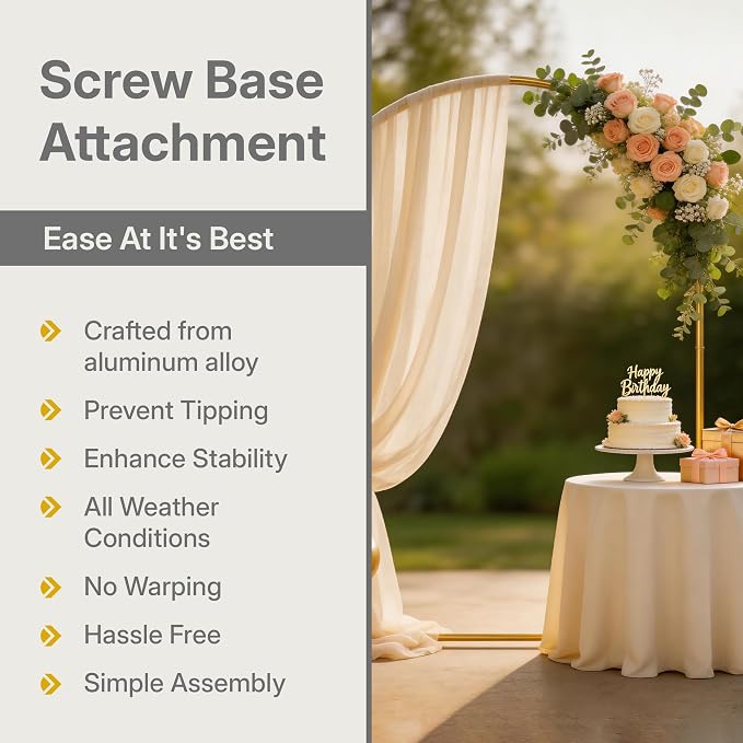 7.2FT Gold Metal Arch Backdrop Stand for Weddings, Birthdays & Garden Decor, Semicircle Frame, Sturdy Powder-Coated Metal, Easy to Assemble, Indoor & Outdoor Use