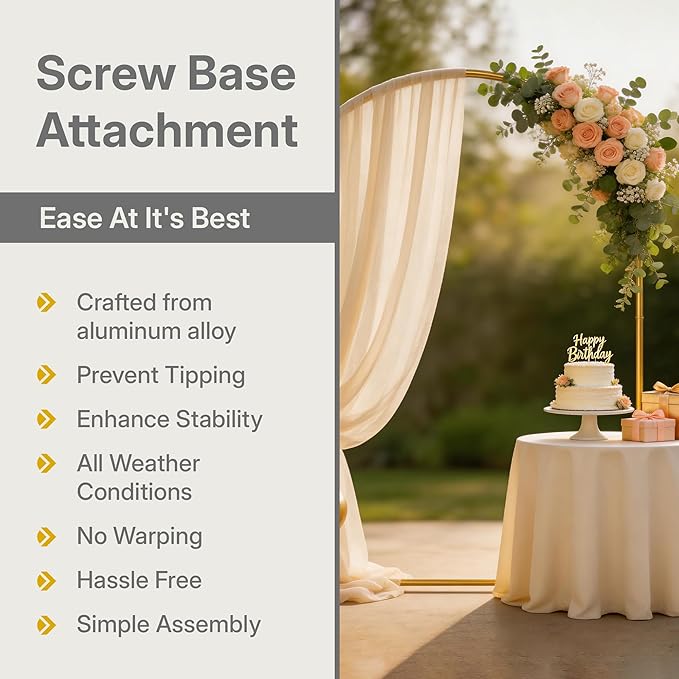 (7.2FT, 6FT) Gold Metal Arch Backdrop Stand for Weddings, Birthdays & Garden Decor, Semicircle Frame, Sturdy Powder-Coated Metal, Easy to Assemble, Indoor & Outdoor Use