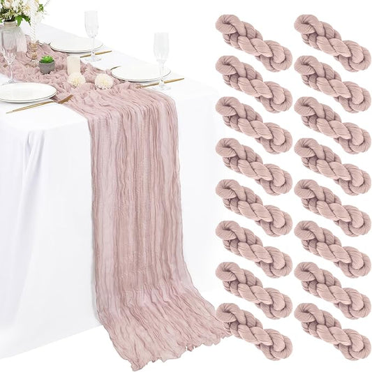 16 Packs Cheesecloth Table Dusty Pink, 10Ft x 35" Gauze Boho Wedding Table Runner Decoration, Wedding Table Decor Table Cloth for Wedding Party Bridal Shower Table