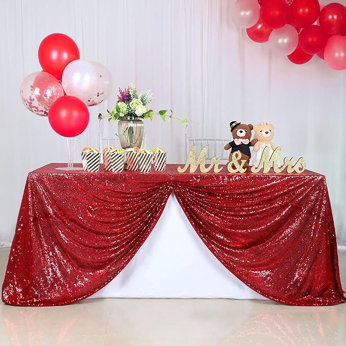 B-COOL Red Sequin Tablecloth Christmas Table Cloth Valentines 90x132-Inch Seamless Tablecloths Sequined Fabric Rectangle Overlays for Party Birthday Evening Decor
