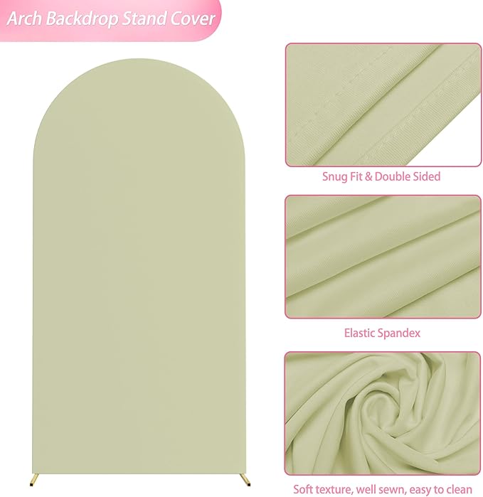 Wokceer 6.6FT Wedding Arch Cover Spandex Fitted Wedding Arch Stand Covers Round Top Chiara Arch Backdrop Cover for Birthday Party Ceremony Banquet Decoration Sage Green