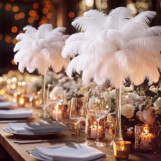 Maitys 180 Pcs Large Natural Ostrich Feathers Bulk 14-16 Inch (35-40cm) 12-14 Inch (30-35cm) 10-12 (25-30cm) Ostrich Feathers Plumes for Centerpieces Wedding (White)