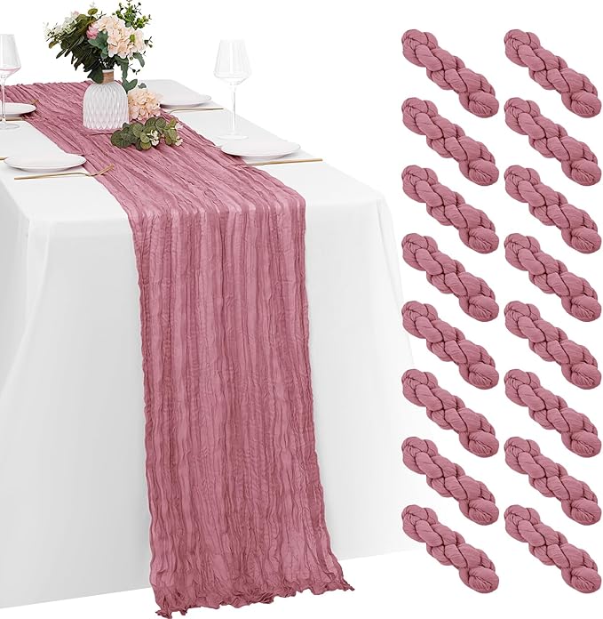 16 Pack Dusty Rose Cheesecloth Table Runners 20x120 Inch Gauze Table Runner 10FT Easter Cheese Cloth Table Runner Rustic Sheer Runner for Wedding Baby Shower Birthday Party Table Decor