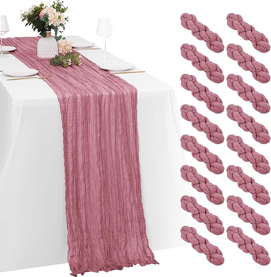 16 Pack Dusty Rose Cheesecloth Table Runners 20x120 Inch Gauze Table Runner 10FT Easter Cheese Cloth Table Runner Rustic Sheer Runner for Wedding Baby Shower Birthday Party Table Decor