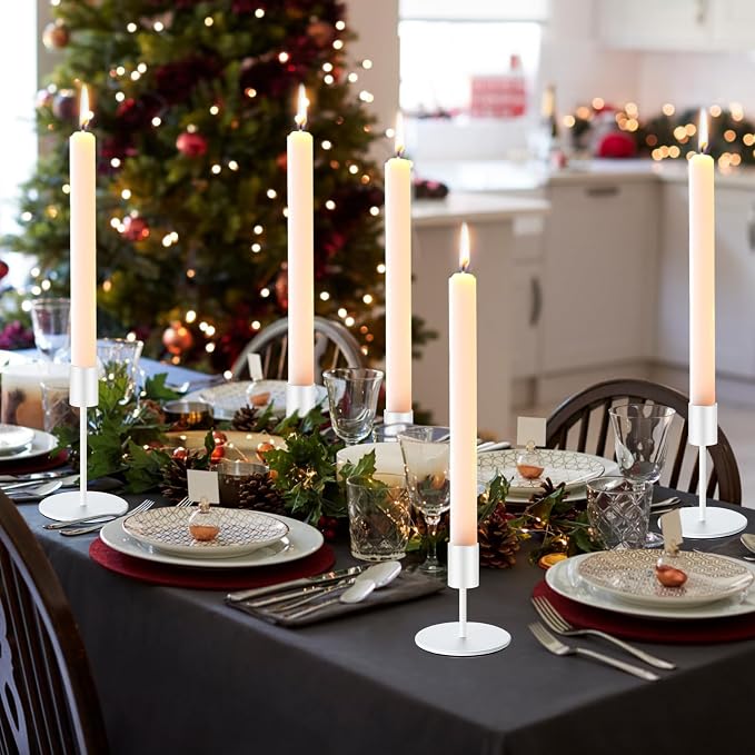 Sieral Candle Holders Bulk Taper Candlesticks Holders Set Modern Decorative Metal Candelabras for Wedding Anniversary Home Dinning Table Centerpiece Xmas Party Decor(Matte White,24 Pcs)