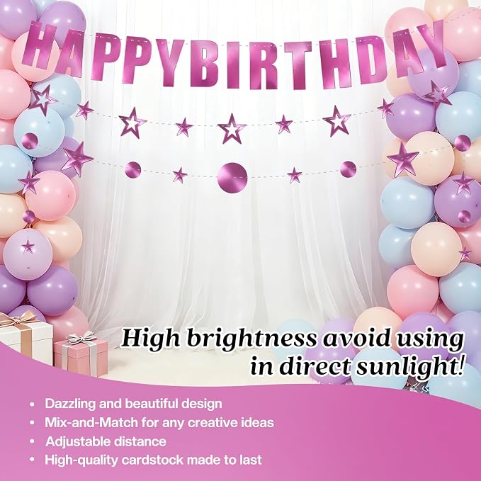 Pink Iridescent Party Supplies Holographic Birthday Decorations with Pink Paper Plates Napkins Cups Forks Tablecloth Birthday Banner & Star Garlands Kpop Disco Y2K Party Serve 24 (Iridescent Pink)