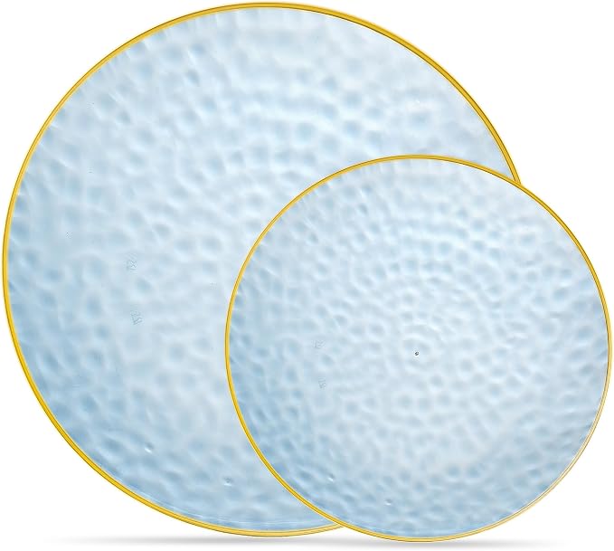 PLASTICPRO 128 Piece Combo Plates Set includes 64-7'' inch Plates & 64-10'' inch Blue Hammered Plastic Party Plate Premium heavyweight Elegant, Disposable, Tableware, Dishes,