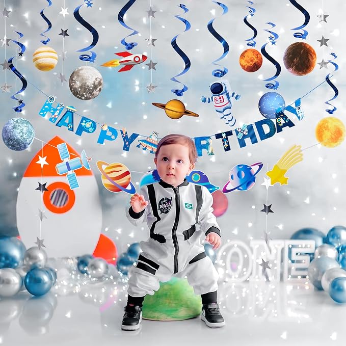 Pre-strung Space Themed Party Decorations, Space Birthday Decorations, Solar System Decorations, Outer Space Party Decorations, Happy 1st Birthday Banner