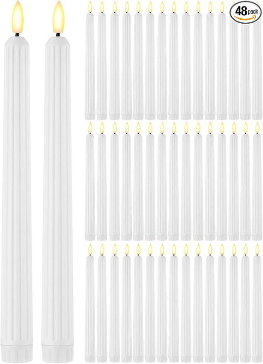 Funtery 48 Pcs Flameless LED Taper Candles Battery Operated Candles Bulk Realistic LED Candlesticks Flickering for Wedding Church Party Home Decor(White,11 Inch,Romantic Style)