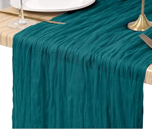 10 Pack Cheesecloth Table Runner Teal, Rustic Boho Gauze Fabric Table Runner Romantic Table Runner for Wedding, Festival, Birthday, Anniversary, Dinner and Outdoor Events (17.7 x 108 inch)