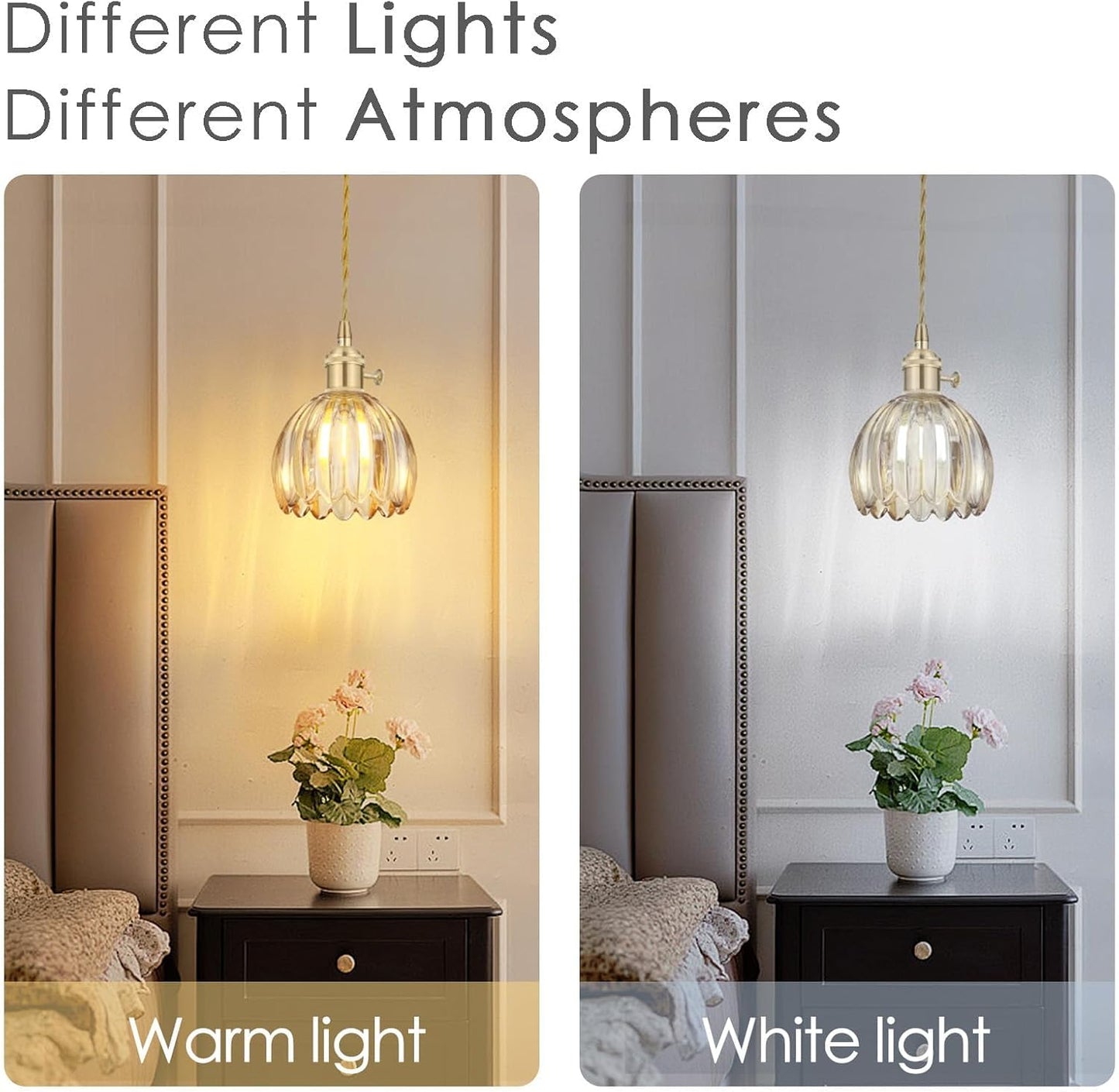 Vintage Gold Pendant Light, Pendant Light Fixtures with 70 Inch Cord and Amber Tulip Glass Lampshade, Ideal for Kitchen Island, Dining Room, Bedroom, Living Room & Entryway (Hardwired)