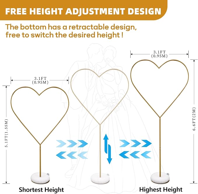 Adjustable Height Heart Backdrop Stand Metal Heart Balloon Arch Wedding Arch for Proposal Ceremony Valentine's Day Birthday Party Baby Shower Banquet Photo Decoration(Balloons not Included)