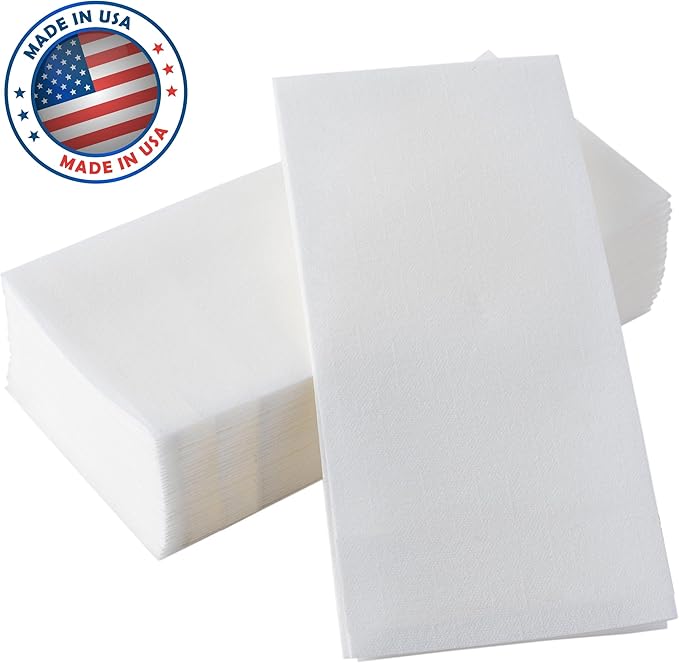 BloominGoods Disposable Bathroom Paper Napkins | 300-Pack 8" x 17" Single-Use Linen-Feel Guest Towels, Made In USA | Cloth-Like Hand Tissue Paper, White (MEDIUM SIZE - Pack of 300)