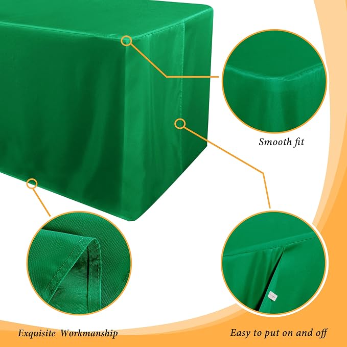 Obstal 2 Pack Green Table Cloths for 8 Foot Rectangle Tables - Water Resistant Washable Fabric Polyester Rectangle Table Cover Protector for Wedding, Banquet and Trade Shows, 96L x 30W Inches