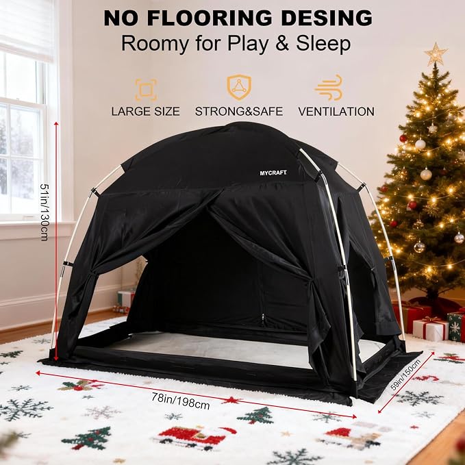 Bed Tents Canopy Bed–Privacy Dream Tent for Cozy Indoor Sleeping, Light-Reducing,and Breathable, with 4 Doors Floor Tent Bed–Available in Twin, Full, and Queen Sizes