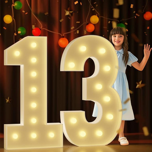 Marquee Numbers 4 Feet Tall Large Light Up Numbers 13th 13 Year Old Thirteen Birthday Decorations Big Yellow Light Outdoor Anniversary Decorations Balloon Arch Kit Party Backdrop 13